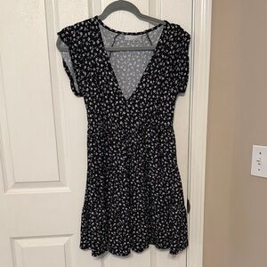 Urban Outfitters Black Floral V-Neck Mini Dress